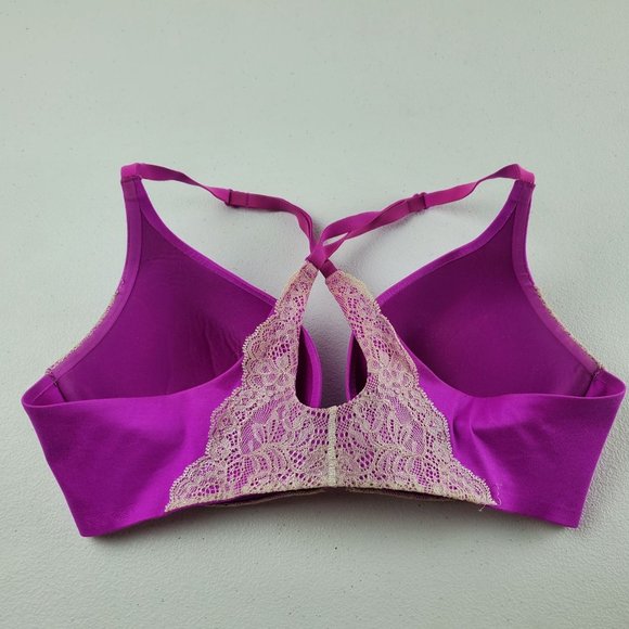 Victoria's Secret Push Up Bra Lace Trim Cross Back Front Close 34C Women Purple - Picture 2 of 10